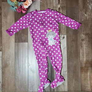 Carter's Toddler Girl Size 2T Purple Polka Dot Cat Footed Fleece Pajamas PJs EUC